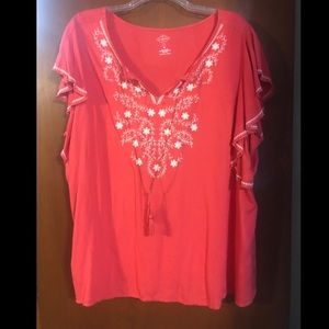 St. John’s bay flutter sleeve embroidered top